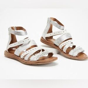 Miz Mooz Flora Leather Boho Gladiator Sandaks White Silver Metallic Size 39